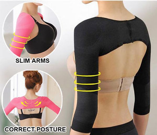 

women shoulder arm control slimming shaper long sleeve slimmer shapewear  l, Blue;gray