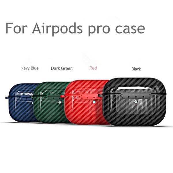 

2019 silicone carbon fiber texture pouch protection cover case for apple airpods pro 3 bluetooth earphone with hook