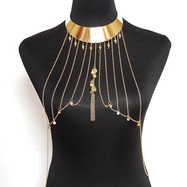 

chains beach fashion women tassel coin choker necklaces alloy punk long necklace accessories bodychain body jewelry gros collier, Silver