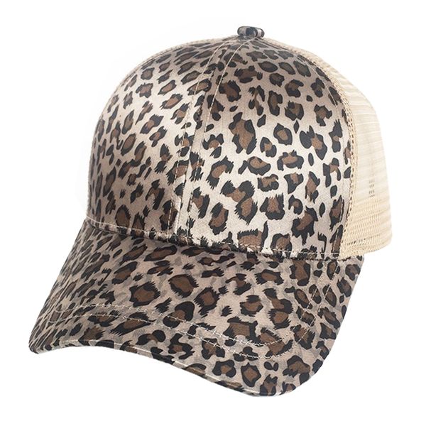 

women casual wide brim baseball cap outdoor fashion adjustable summer leopard printed mesh hat snap back gift sport ponytail, Black;white