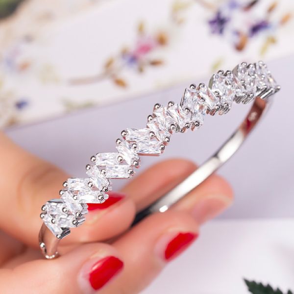 

luxury bracelet pave setting square 5a cz white gold plated engagement bangle for women wedding accessaries gift, Black