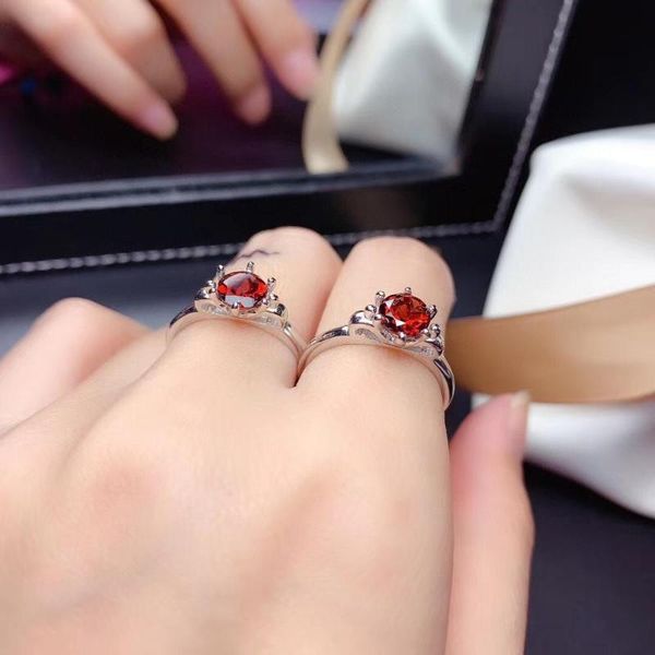 

biggest sale new style engagement ring red garnet ring for women jewelry real 925 silverdate gift natural gem jan. aquarius, Golden;silver