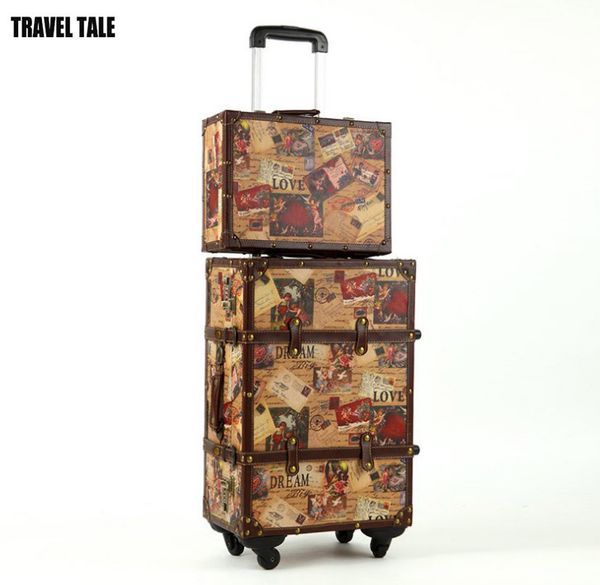 

travel tale 20"22"24"14 inch pu retro suitcase rolling luggage set trolley travel bag on wheels