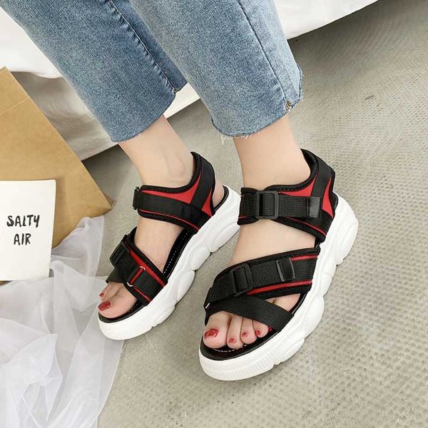 

summer women gladiator sandals platform designers open toe casual block heel shoes woman beach sandal black buckle strap