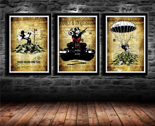 

alec monopoly banksy inspired,3 pieces canvas prints wall art oil painting home decor (unframed/framed) 16x24x3