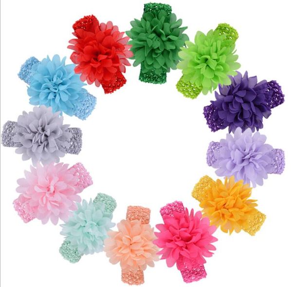 Niedliches Chiffon-Blumen-Stirnband für Babys, Jungen und Mädchen, Kopfbedeckung, einfarbiges Haarband, Haar-Accessoires für 15 verschiedene Farben