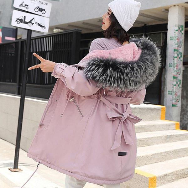 

parkas mujer 2019 new arrival women winter jacket large fur collar hooded female jacket long coat cotton parkas plus size p11, Black