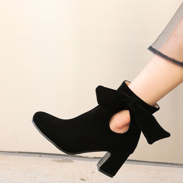 

big size 10 boots women shoes ankle boots for women ladies shoes woman winter plain bow with round head, Black