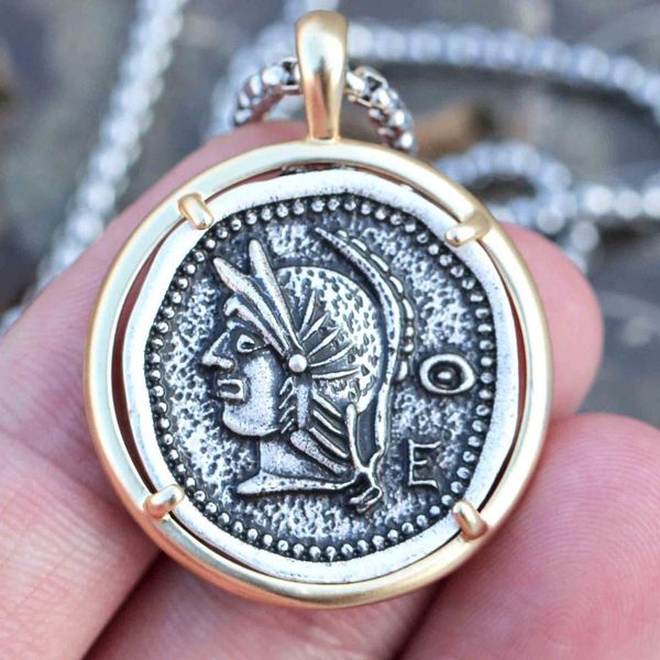 

roman gladiator necklace men women vintage warrior medallion gladius solider pendant coin medal jewelry, Silver