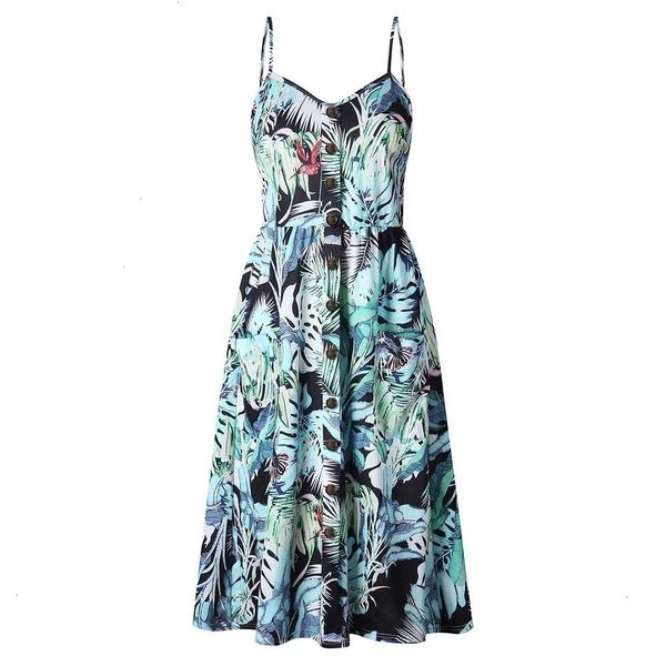 

women clothing womens dresses button 2019 print floral strap polyester dress long boho bohemian beach pockets women dress vintage dress, Black;gray