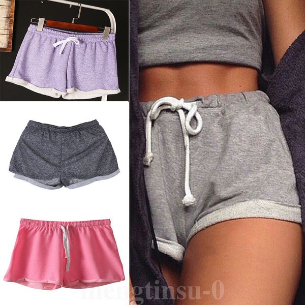 

women casual running sports shorts yoga gym jogging waistband summer ants ladies fitness training solid shorts elastic waist, White;red