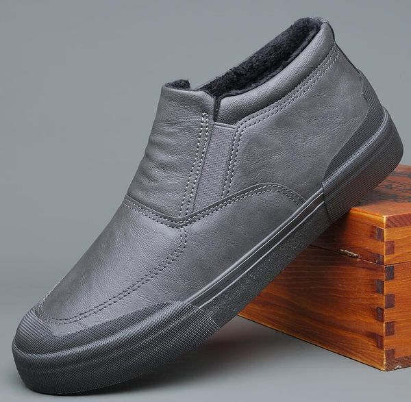 

2019 winter boots new men simple warm fur plush leather boots casual shoes man chunky warm shoes, Black