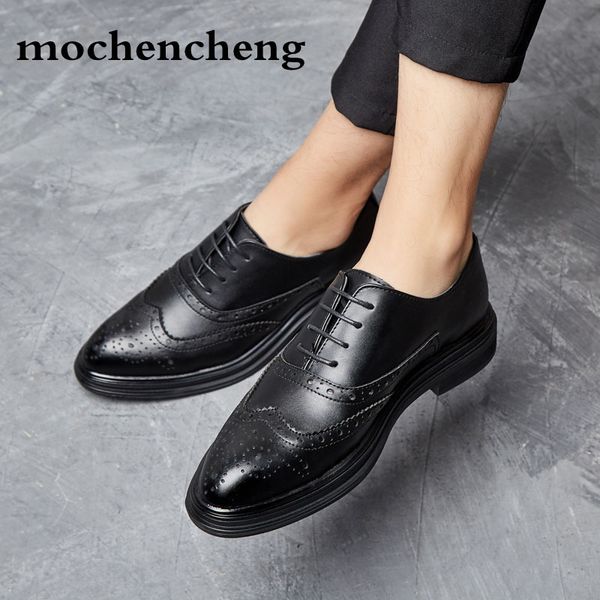 

men leather shoes handmade men's dress brogue shoe classic loafers footwear business party office wedding, Black