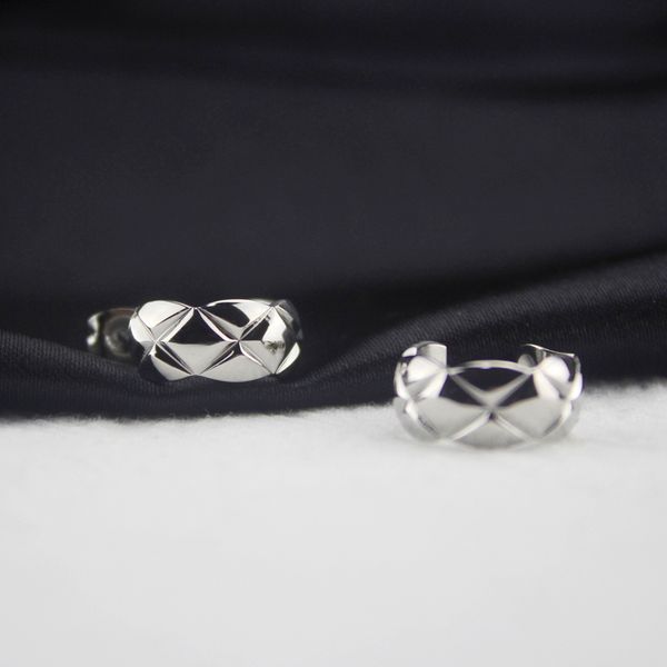 

womens sterling silver rhombic earrings men male jewelry handmade valentine's day charms small stud earrings, Golden