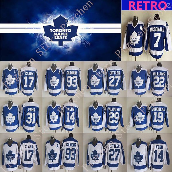 

men's toronto maple leafs vintage version hockey jersey 93 gilm0ur 17 clark 14 keon 31 fuhr 19 boudreau 22 williams jerseys, Black;red