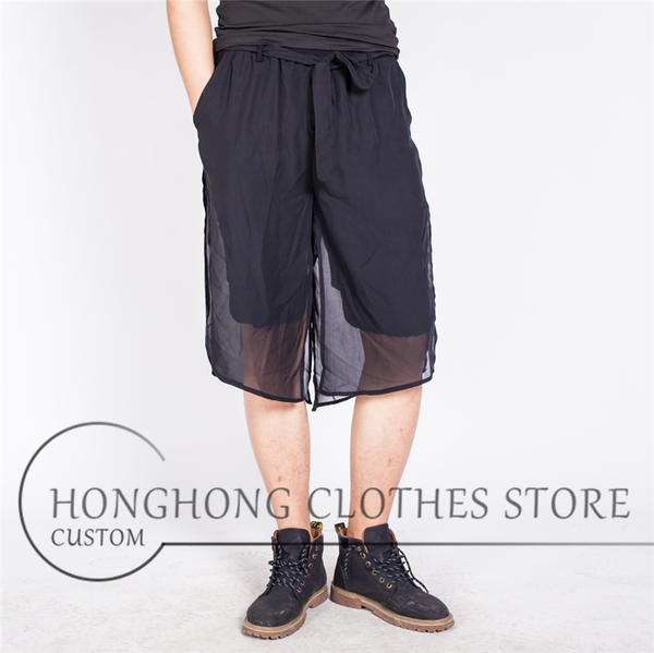 

m-6xl custom individual individual pants shorts 7 minutes pants fashion loose wide leg large size men casual double, Black