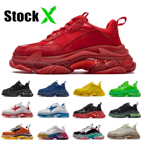 

luxury triple red clear sole triple s crystal bottoms mens womens casual shoes paris 17fw vintage dad platform designer sneakers 36-45, Black