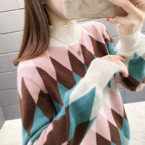 

room 154103, row 11, no.1] actual p of new angora diamond color matching pullover 58, White;black