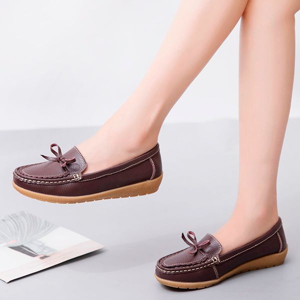 

bowknot sewing flat with acr sole waterproof leather shoes casual garden shoes ladies women pu leather winter botas mujer 2019, Black