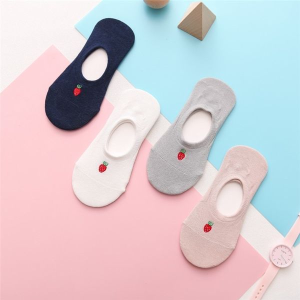

strawberry cotton women's sock boat women socks funny invisible cute japanese comfortable kawaii white casual happy skarpetki, Black;white