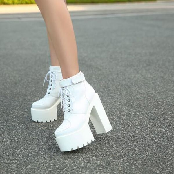 

punk boots women pumps winter autumn shoes women black boots high heels motorcycle ankle white lja59-1