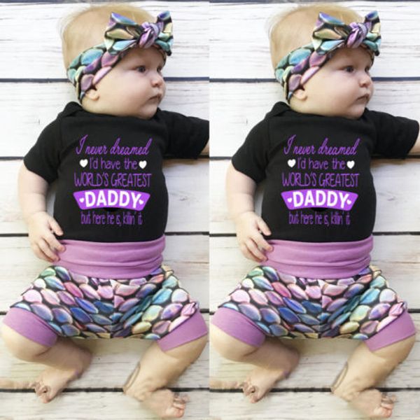 

2018 new kids baby purple mermaid clothes set baby girl cotton romper jumpsuit shorts pants summer children casual outfit, Pink;blue