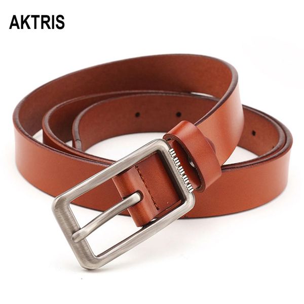 

aktris real genuine leather belt dresses decorative female waist belt woman pin buckle metal belts for women 2.2cm width fco200, Black;brown