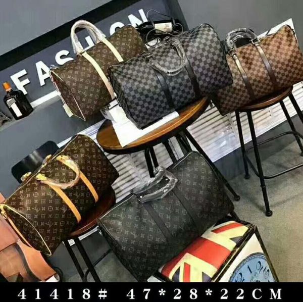 

166&#13 bags 2020 men duffle bag women travel bags hand luggage luxury travel bag men pu leather handbag large cross body bag totes 47cm