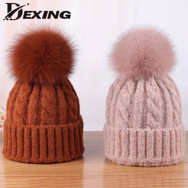 

new winter knitted hats for women fur pom pom ball hat female girl wool hat knitted skullies beanies gorros mujer invierno, Blue;gray