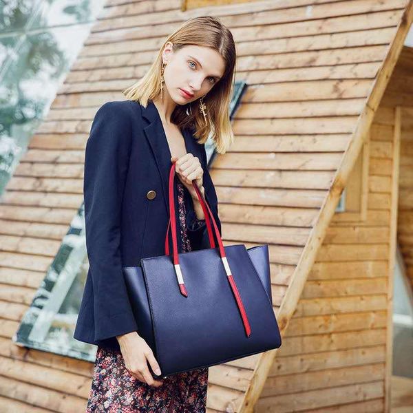 

blue bucket bag ladies leather diagonal shoulder large shopping bag european and american retro large capacity portable tote bag gift 1022