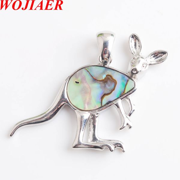 

wojiaer new cute animal kangaroo pendant bead water drop natural abalone shell fashion jewelry for women girls dn8048, Silver