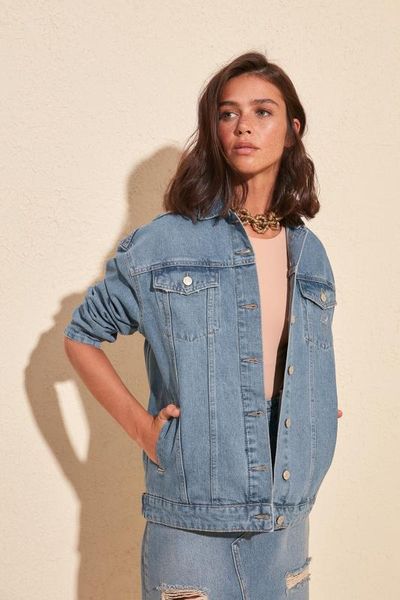 

trendyol vintage-flushing denim jacket twoss20ce0035, Black;brown