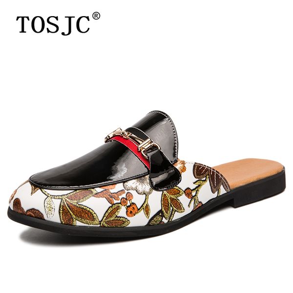 

tosjc buckle casual shoes flower men half loafers outdoor mules lightweight slippers for man breathable drag shoes, Black