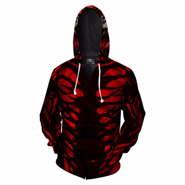 

2019 new hooded zip up ranger red venom 3d printed hoodies casual zipper hoodies man hooded, Black