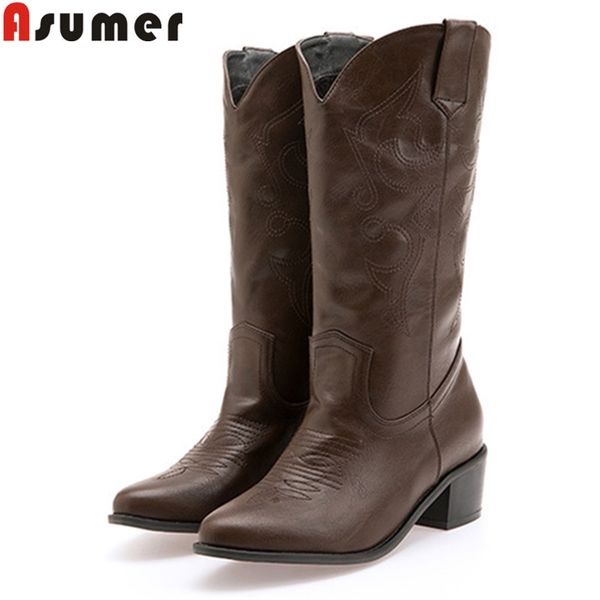 

asumer large size 34-46 fashion mid calf boots women round toe ladies autumn winter boots square heels classic prom womens, Black