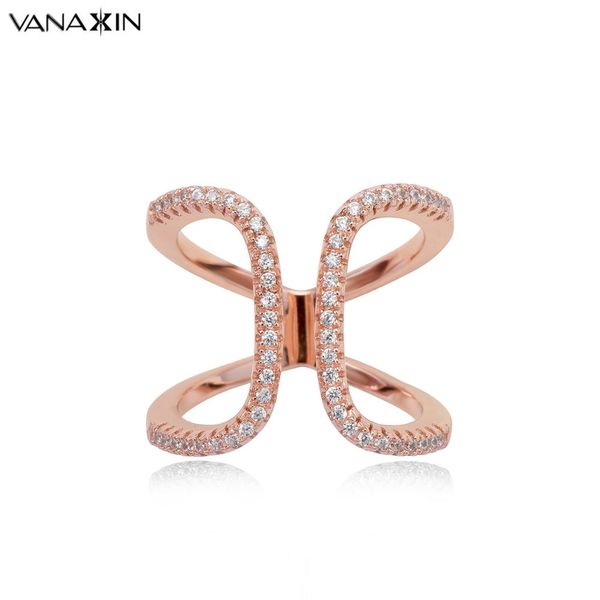 

vanaxin fashion women ring open 925 sterling silver jewelry rose/gold color fashion party gift female 2019 new design box pack, Slivery;golden