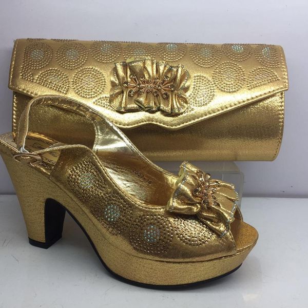 

amazing gold african sandal shoes and evening handbag set nice matching for party dress gy34, heel height 8cm, Black