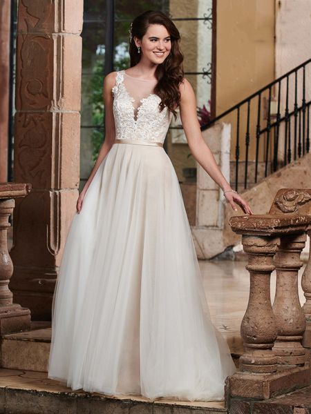 

grace ivory/champagne scoop tulle applique sheath wedding dresses bridal pageant dresses wedding attire dresses custom size 2-18 kf1219204, White