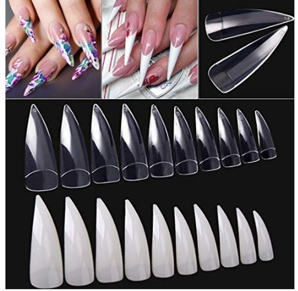 

500pcs/set fake nail art natural half cover eagle claw sharp end stiletto long false nails tips manicure artificial nails salon natural, Red;gold