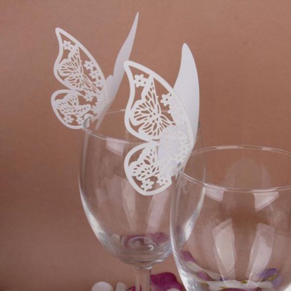 

50 pcs/lot butterfly party cards table mark wine glass name place card birthday wedding event party bar decorations gift