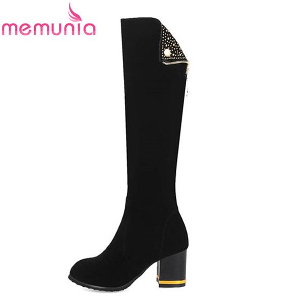 

memunia 2018 big size 34-43 new fashion knee high boots for women flock high heels boots warm crystal autumn winter shoes woman, Black