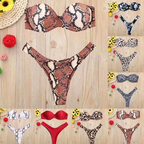 

bikinis set bikini mujer women print tube up push-up swimsuit swimwear beachwear 2021 swimming suit monokini bather