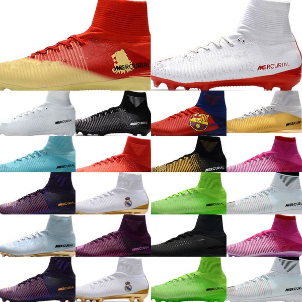 

youth mens soccer shoes crampons de cr7 black white red football cleats assassin fg spikes ag mercurial ronaldo 3 designer boots