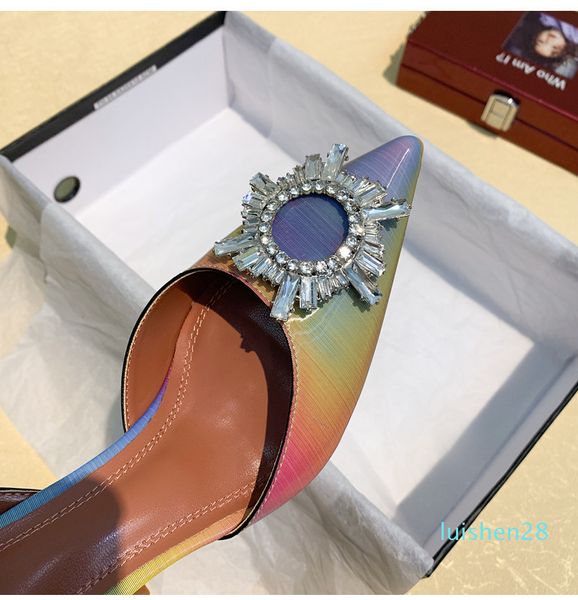 

2020 3d rainbow discolor women sandals comfortable high heels slingback summer office lady shoes rhinestones gladiator sandals l28, Black