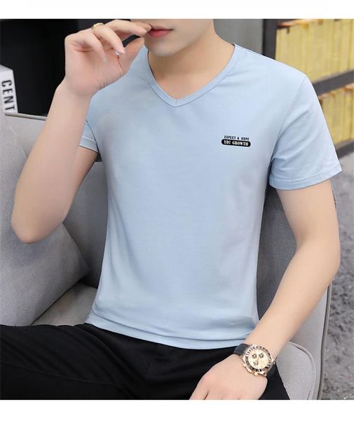 

tshirts мода письмо печати мужские tees casual с коротким рукавом мужчины v шеи одежда mens конструктора pure color, White;black