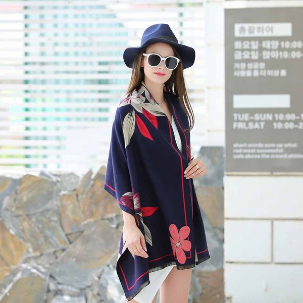 

2017 women winter fashion boho style plaid thick warm poncho cashmere sweater pashmina scarves and stoles oversized blanket wrap, Blue;gray
