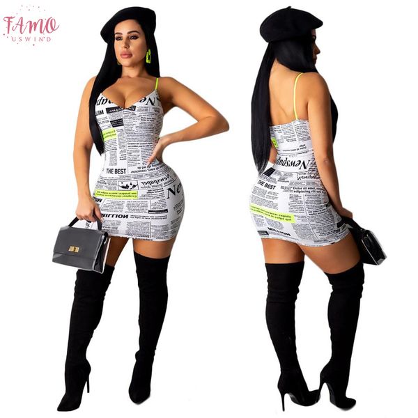 

new v neck pleated dresses women bodycon mini dresses sleeveless newspaper printing clubwear dress, Black;gray