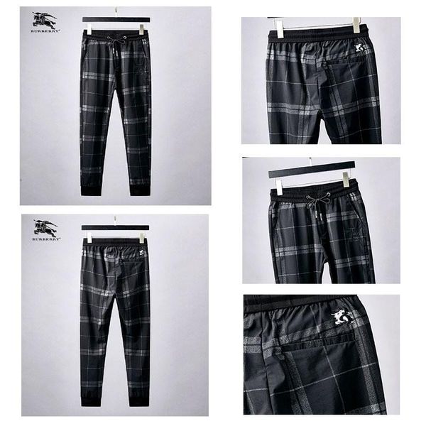 

мужские повседневные брюки новая мода плед полоса шить письмо вышивка мужские брюки высокого качества, Black