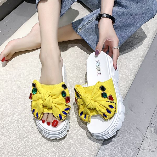 

slippers women summer shoes woman 2020 shale female beach pantofle slides platform butterfly-knot sabot flat new soft, Black