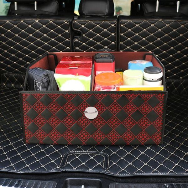 

pu leather trunk organizer box storage bag folding car trunk stowing tidying with metal lock new arrival